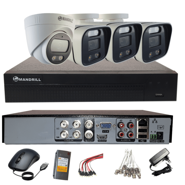 Mandrill® CCTV Camera 2.4 Mega Pixel Color Night Vision 1 In-Door + 3 Out-Door + 4 Ch DVR Combo Quality Surveillance Kit