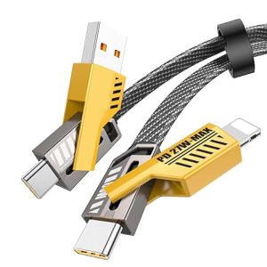 Mandrill PowerLine X 4 in 1 Charging Cable Fast Charging 65W, USB C Thunderbolt Port,Type C Lightning,Type A For All iPhones & Laptop