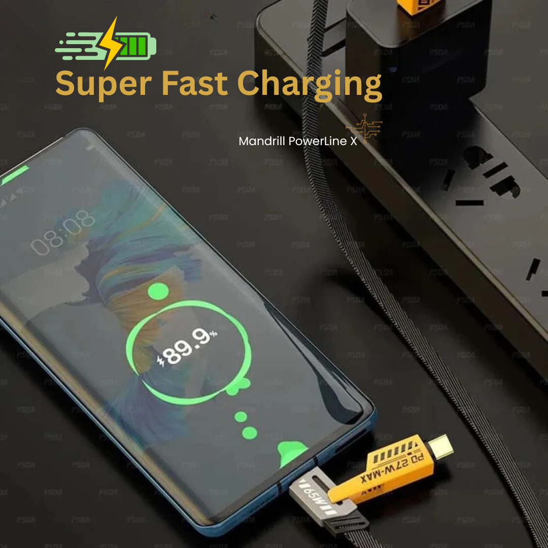 9 Mandrill PowerLine X 4 in 1 Charging Cable Fast Charging 65W, USB C Thunderbolt Port,Type C Lightning,Type A For All iPhones & Laptop - Image 9