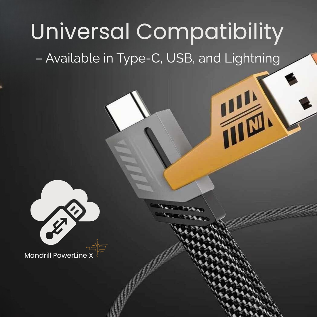 10 Mandrill PowerLine X 4 in 1 Charging Cable Fast Charging 65W, USB C Thunderbolt Port,Type C Lightning,Type A For All iPhones & Laptop - Image 10